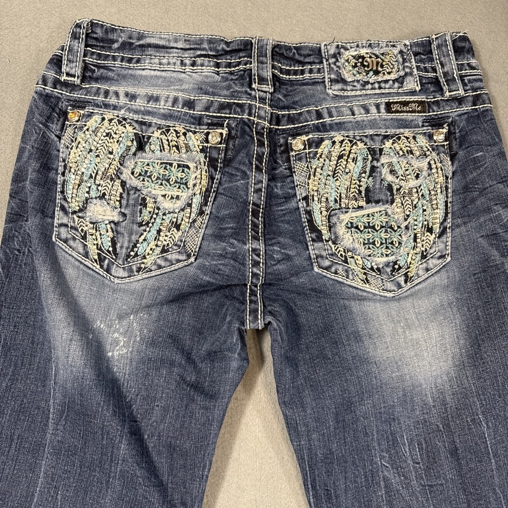 JEANS CROP Miss Me Women 30 AZTEC WINGS DISTRESSED Embellished Pockets